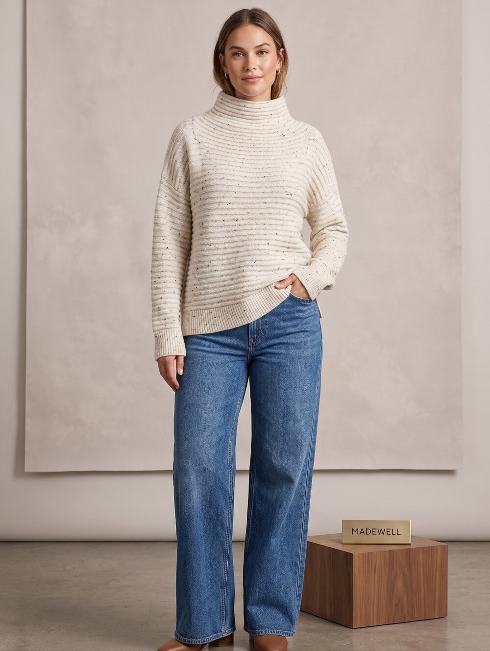 Madewell Oversized Knit Sweater Oatmeal Cream Speckled Cozy Wool Blend Medium